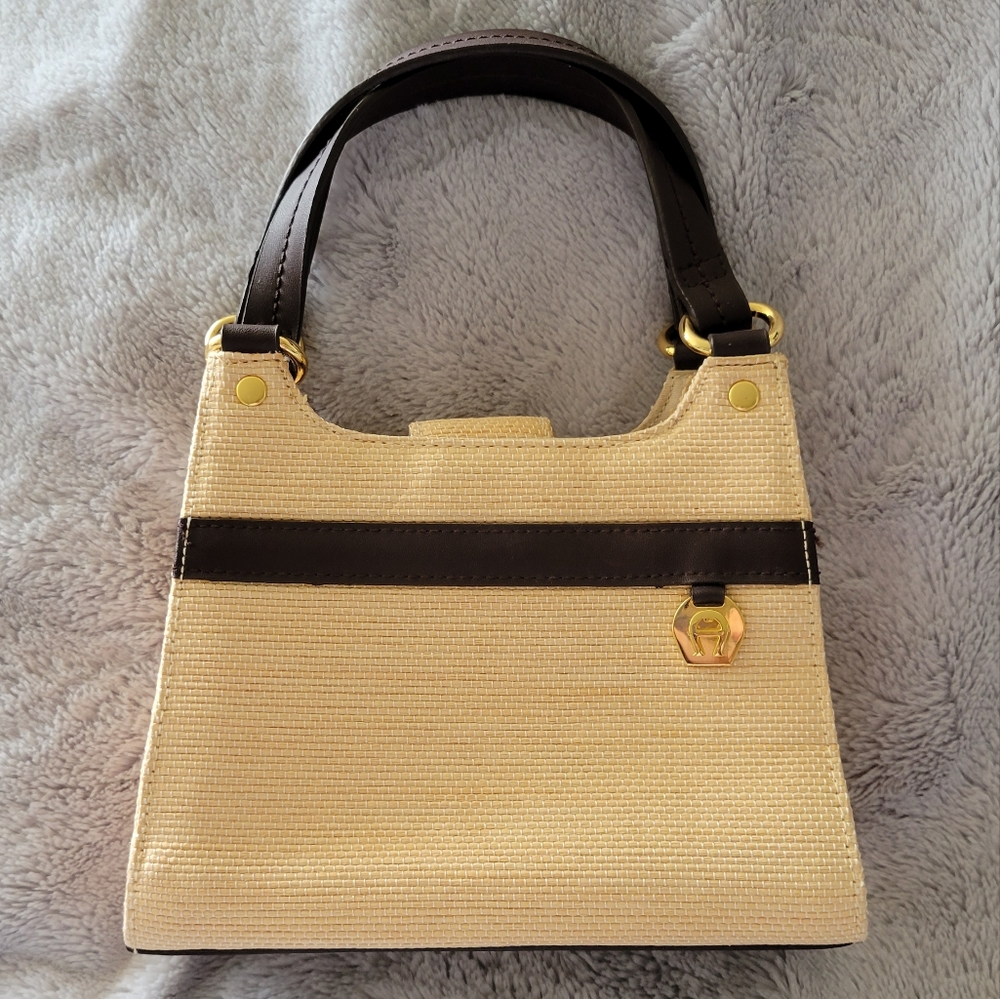Vintage Etienne Aigner Straw & Leather Handbag